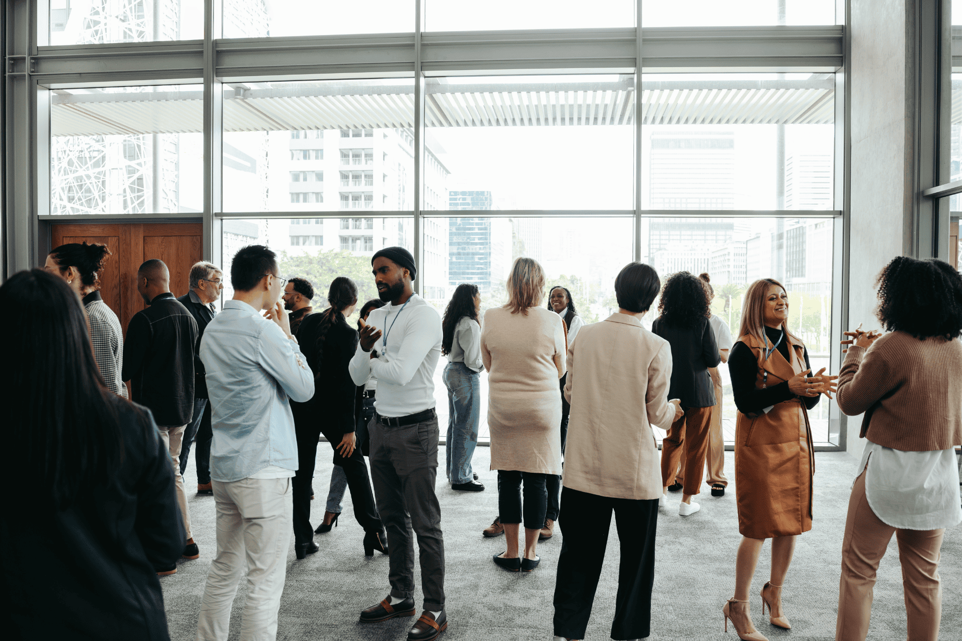 Corporate professionals interacting at a conference