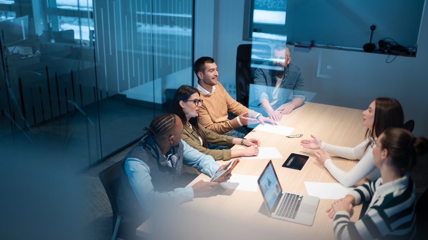 Global team communicating in a meeting