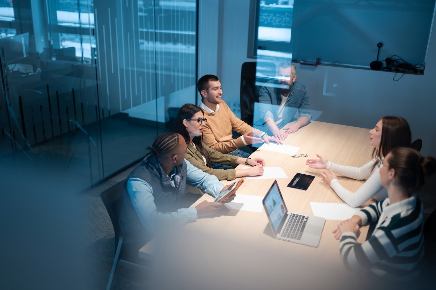 global team communicating in a meeting